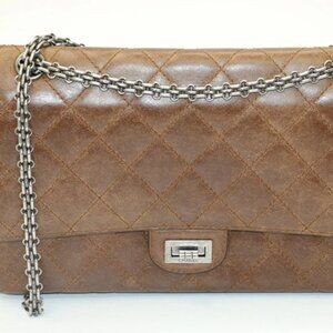 CHANEL Women's 2.55 Double Flap Calfskin Large Shoulder Bag 15475931 - Brown